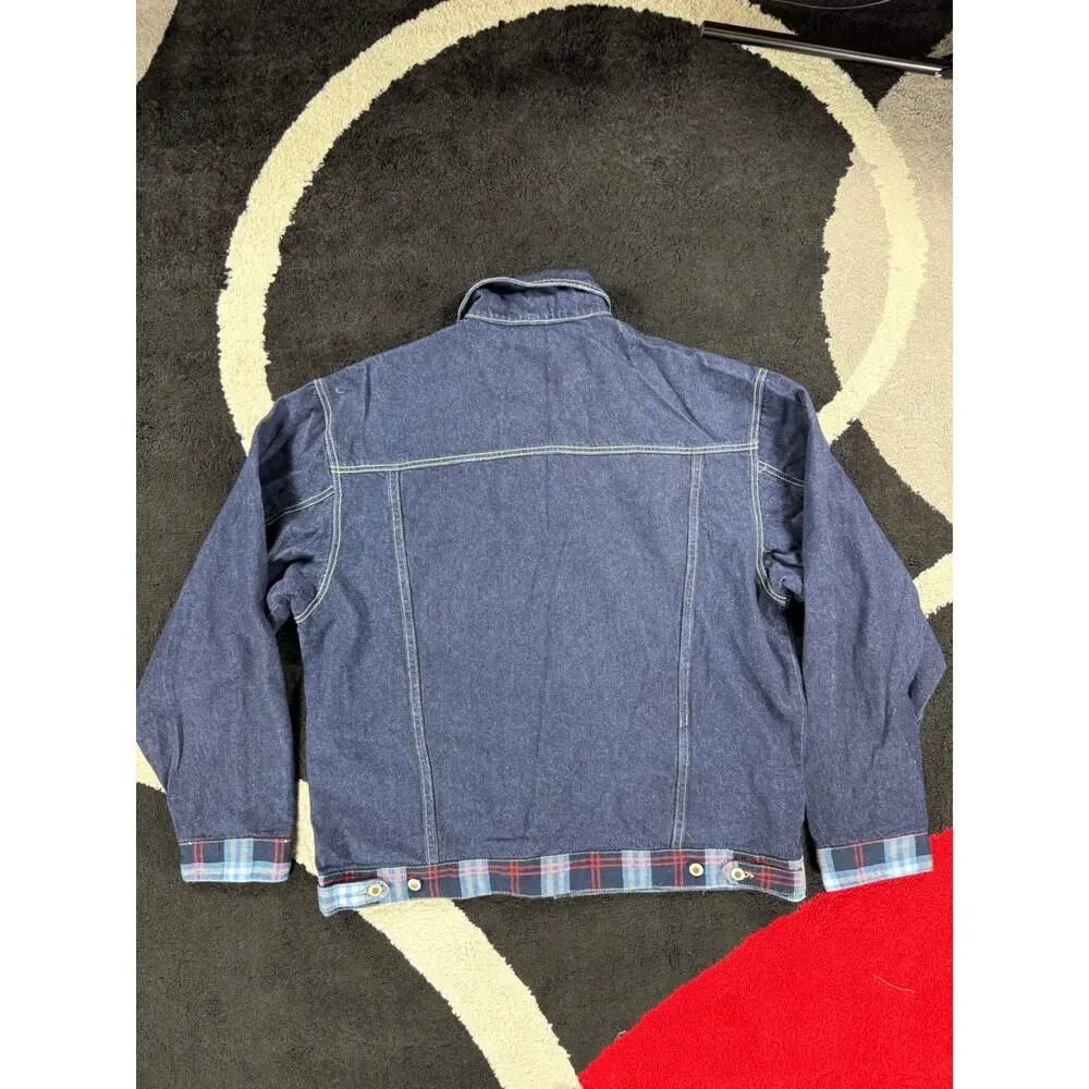 Von Dutch Jean Jacket Mens Extra Large Blue Plaid Denim Streetwear Embroidered